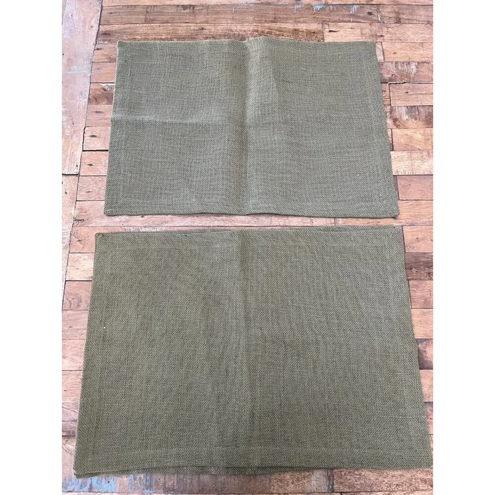 Olive Green Textured Burlap Jute Placemats Set of 4 20